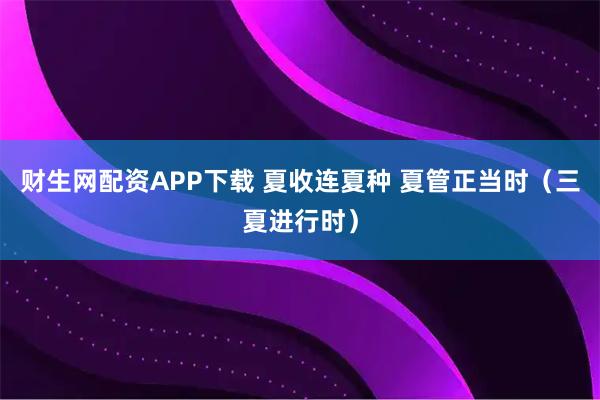 财生网配资APP下载 夏收连夏种 夏管正当时（三夏进行时）