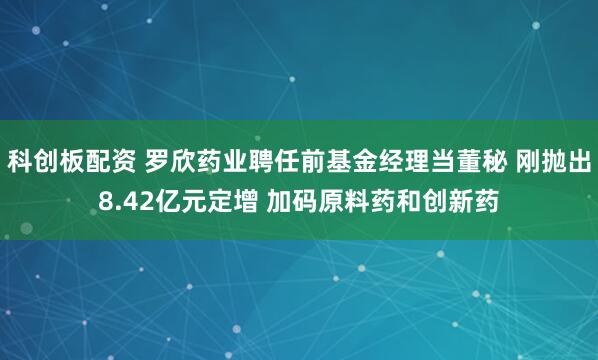 科创板配资 罗欣药业聘任前基金经理当董秘 刚抛出8.42亿元定增 加码原料药和创新药