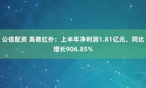公信配资 高德红外：上半年净利润1.81亿元，同比增长906.85%